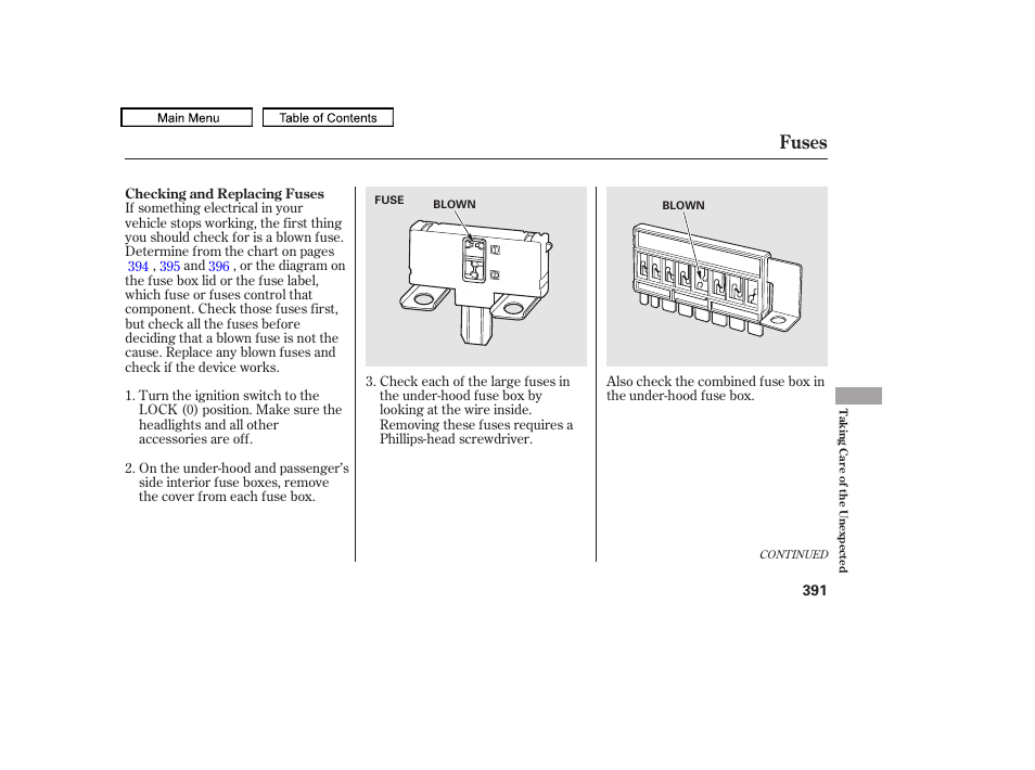 Fuses, 2010 accord crosstour | HONDA 2010 Accord Crosstour User Manual | Page 394 / 434