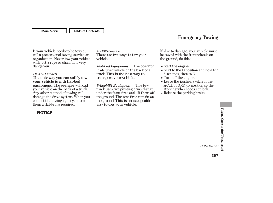 Emergency towing, 2010 accord crosstour | HONDA 2010 Accord Crosstour User Manual | Page 400 / 434