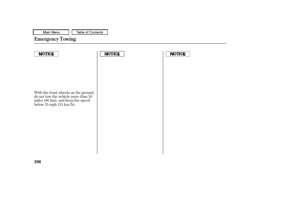 Emergency towing | HONDA 2010 Accord Crosstour User Manual | Page 401 / 434