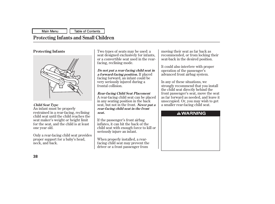 Protecting infants and small children | HONDA 2010 Accord Crosstour User Manual | Page 41 / 434