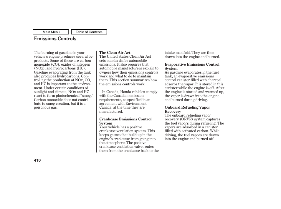 Emissions controls | HONDA 2010 Accord Crosstour User Manual | Page 413 / 434