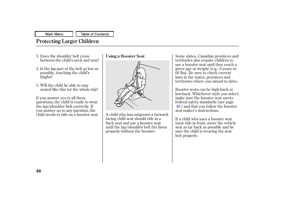 Protecting larger children | HONDA 2010 Accord Crosstour User Manual | Page 51 / 434