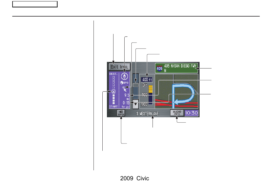 Driving to your destination, 2009 civic, Guidance screen | HONDA 2009 Civic Navigation User Manual | Page 51 / 151