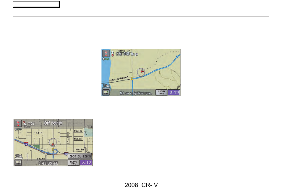 Driving to your destination, 2008 cr- v | HONDA 2008 CR-V Navigation User Manual | Page 59 / 145