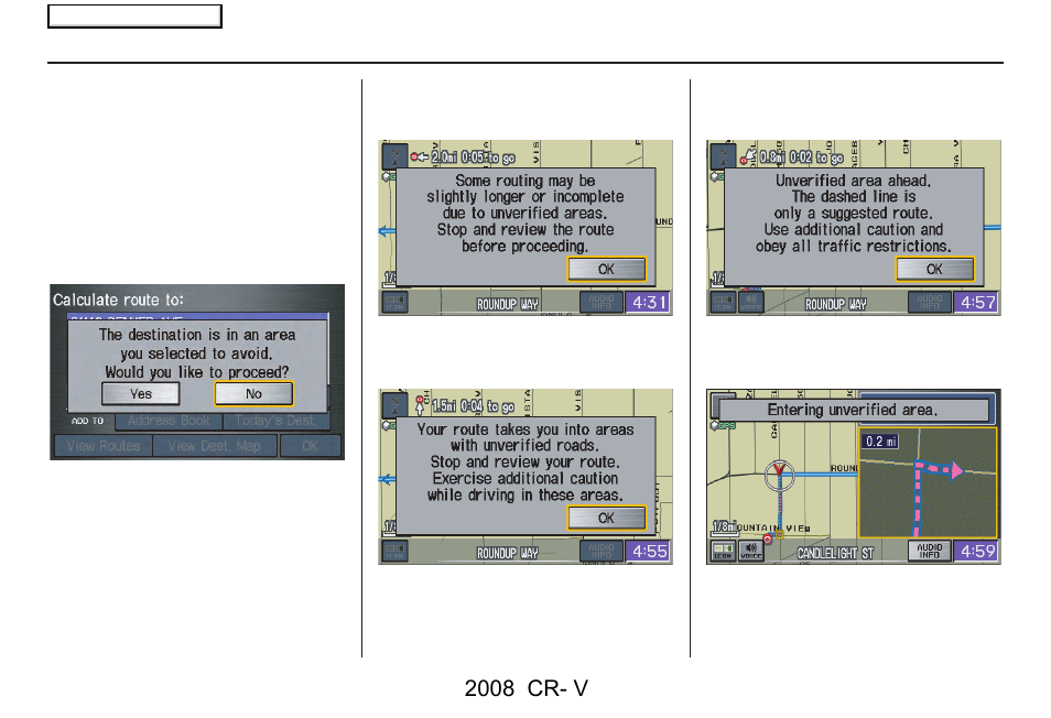 Driving to your destination, 2008 cr- v | HONDA 2008 CR-V Navigation User Manual | Page 61 / 145