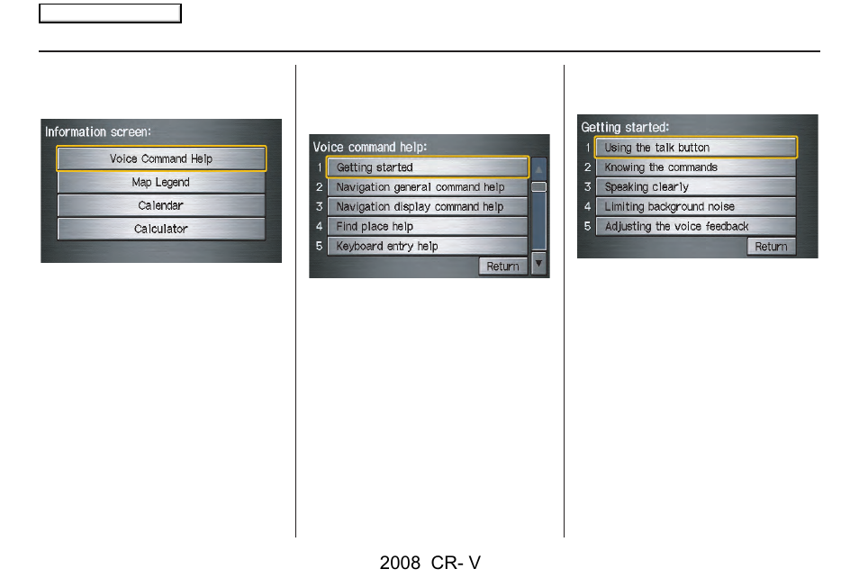 Information features, 2008 cr- v | HONDA 2008 CR-V Navigation User Manual | Page 67 / 145
