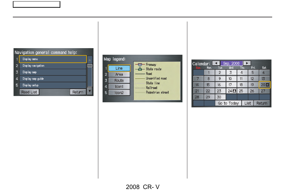 Information features, 2008 cr- v | HONDA 2008 CR-V Navigation User Manual | Page 68 / 145