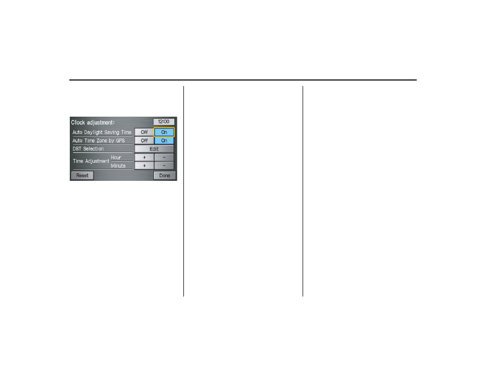 Clock adjustment, System setup | HONDA 2013 Ridgeline Navigation User Manual | Page 98 / 152