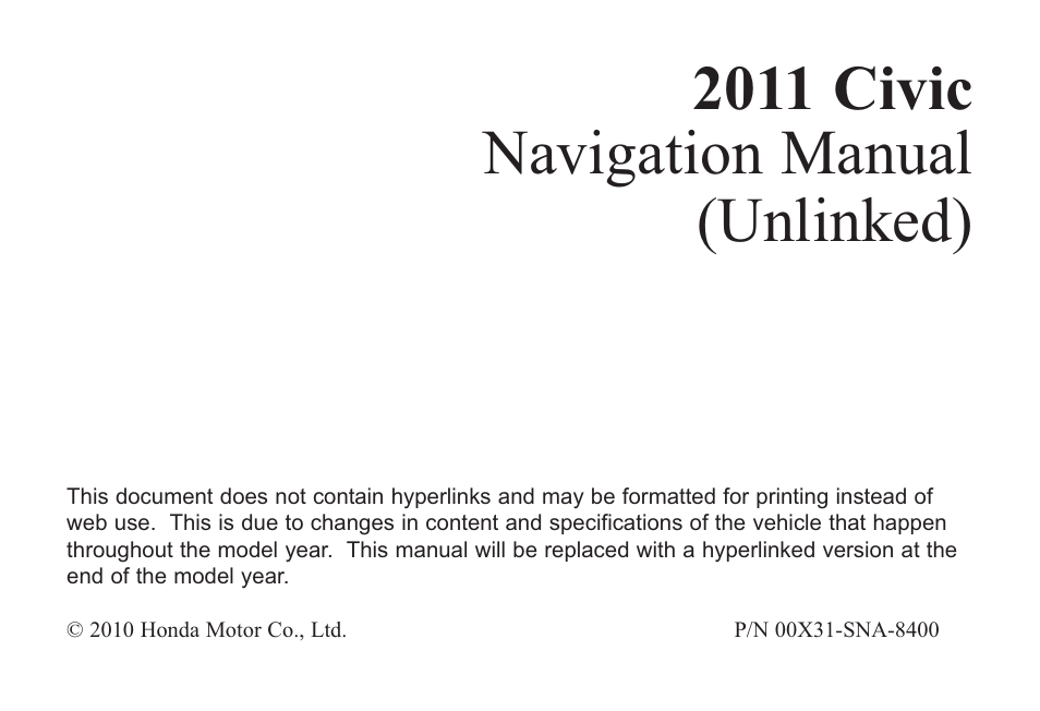 HONDA 2011 Civic Navigation User Manual | 154 pages