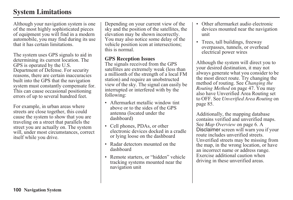System limitations | HONDA 2011 Civic Navigation User Manual | Page 101 / 154
