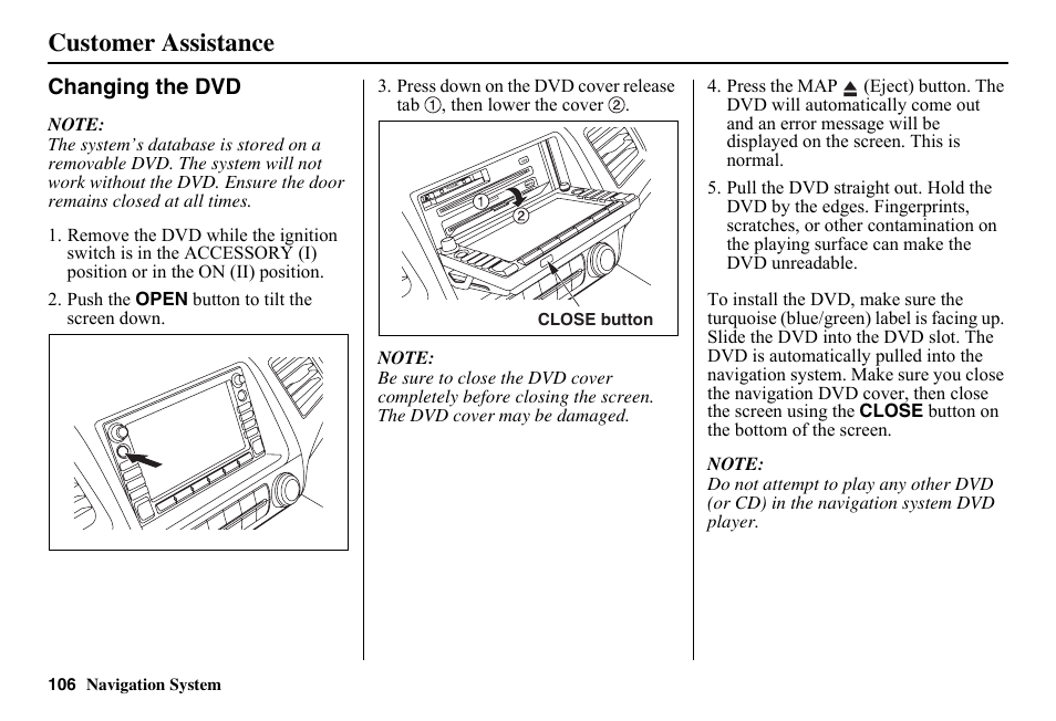 Customer assistance | HONDA 2011 Civic Navigation User Manual | Page 107 / 154