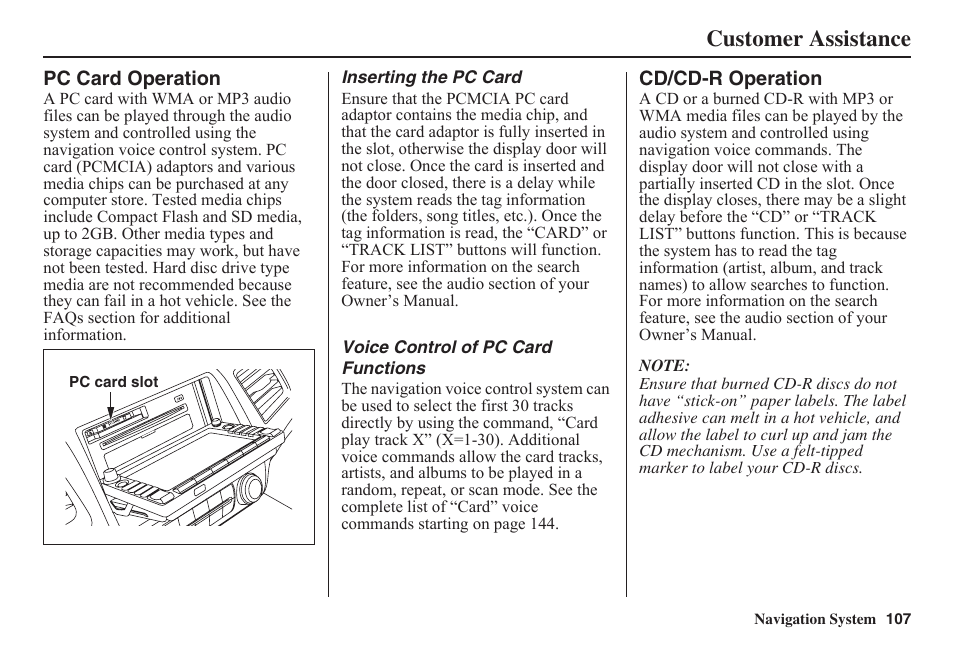 Customer assistance | HONDA 2011 Civic Navigation User Manual | Page 108 / 154