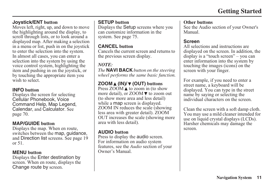 Getting started | HONDA 2011 Civic Navigation User Manual | Page 12 / 154