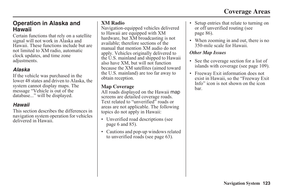 Coverage areas | HONDA 2011 Civic Navigation User Manual | Page 124 / 154