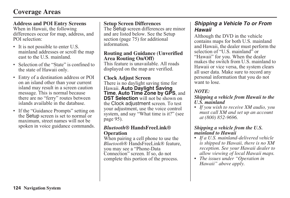 Coverage areas | HONDA 2011 Civic Navigation User Manual | Page 125 / 154