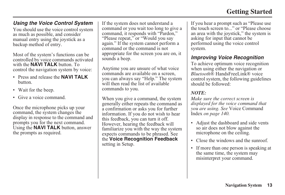 Getting started | HONDA 2011 Civic Navigation User Manual | Page 14 / 154