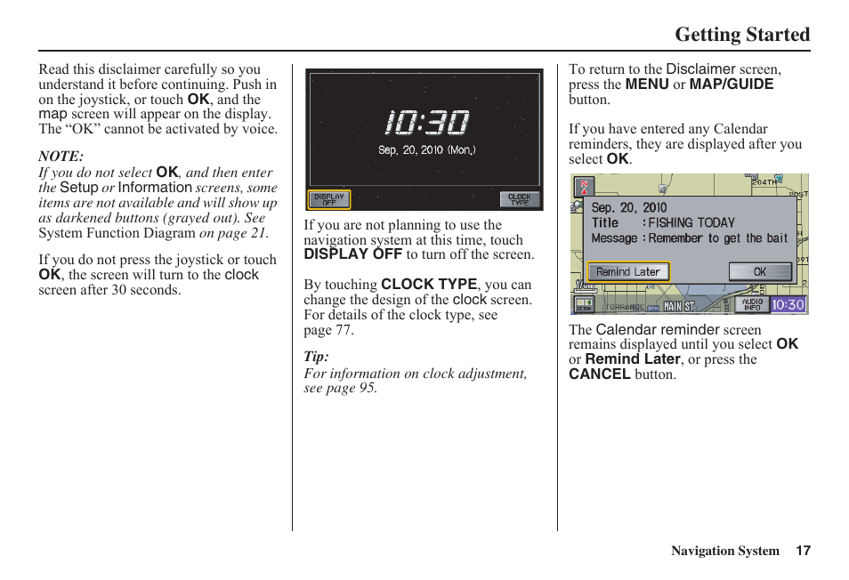 Getting started | HONDA 2011 Civic Navigation User Manual | Page 18 / 154