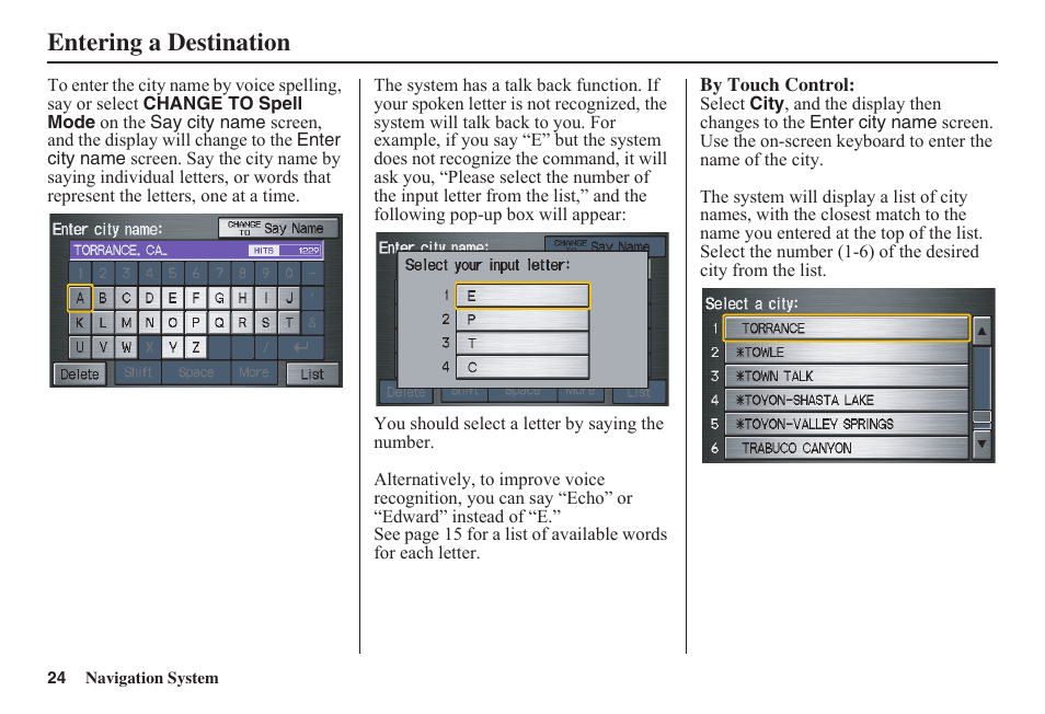 Entering a destination | HONDA 2011 Civic Navigation User Manual | Page 25 / 154