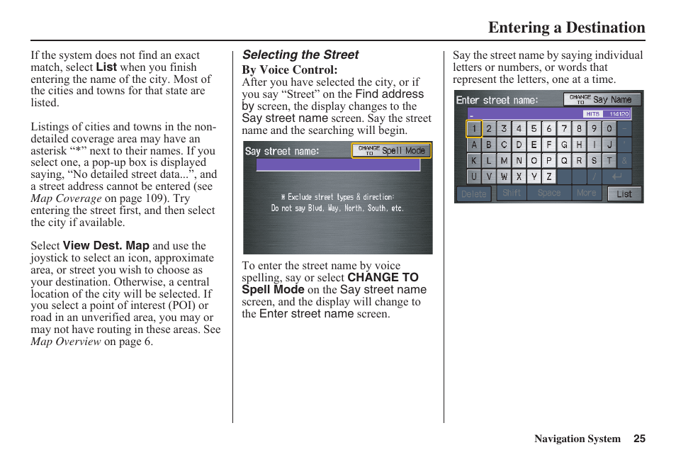 Entering a destination | HONDA 2011 Civic Navigation User Manual | Page 26 / 154