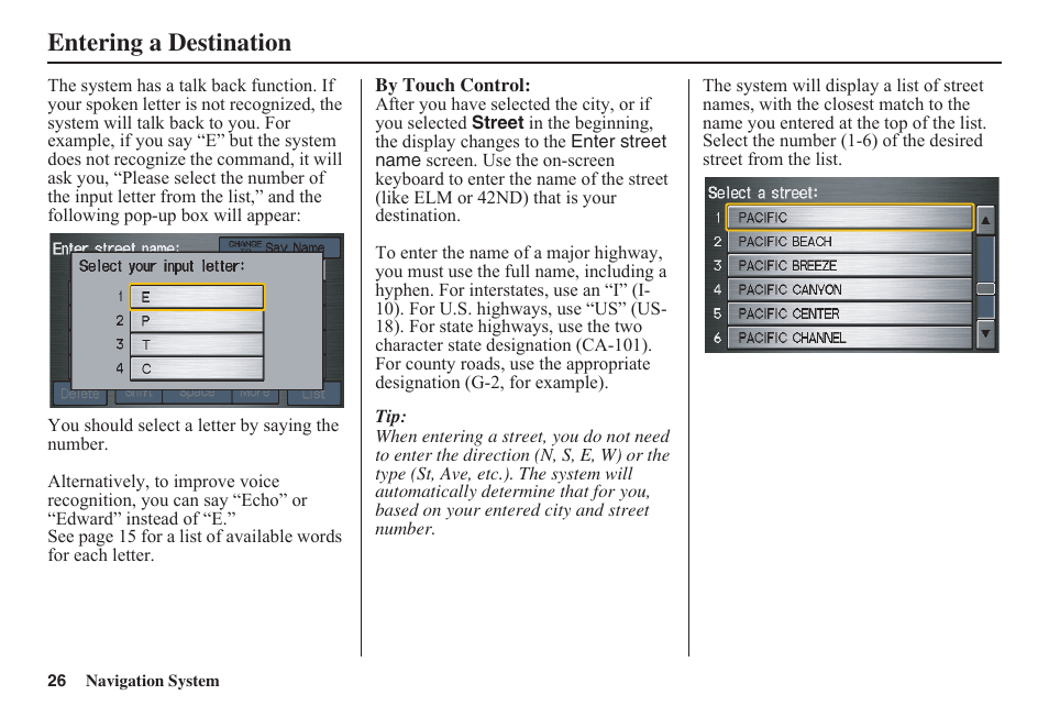 Entering a destination | HONDA 2011 Civic Navigation User Manual | Page 27 / 154