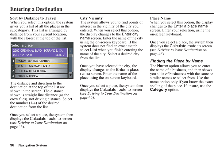 Entering a destination | HONDA 2011 Civic Navigation User Manual | Page 37 / 154