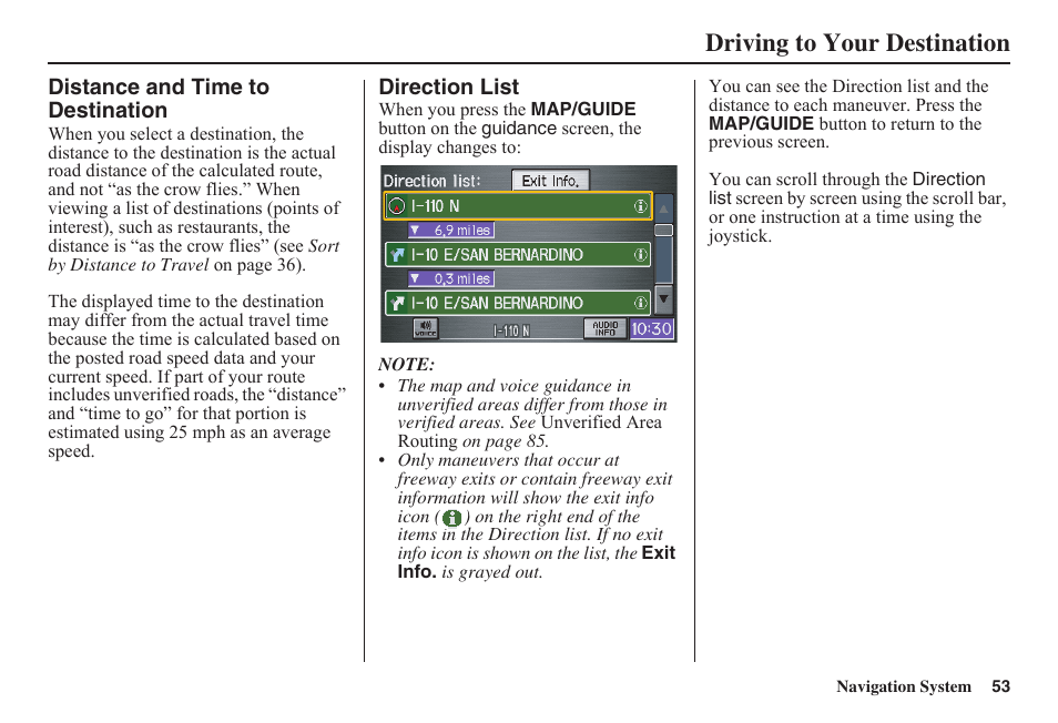 Driving to your destination | HONDA 2011 Civic Navigation User Manual | Page 54 / 154