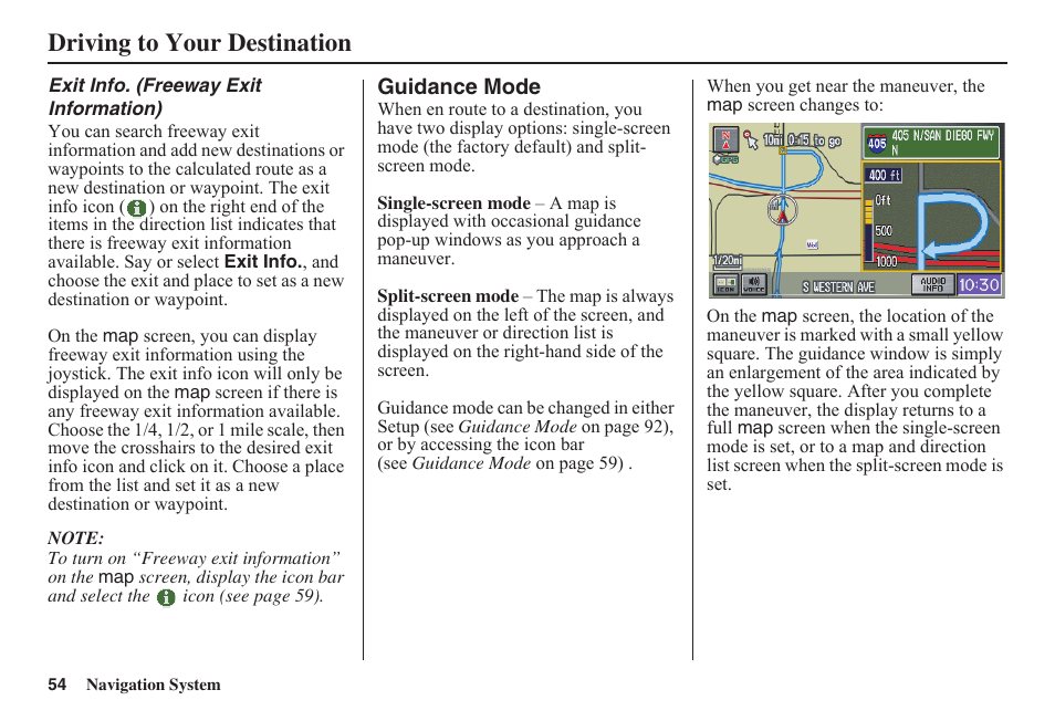 Driving to your destination | HONDA 2011 Civic Navigation User Manual | Page 55 / 154