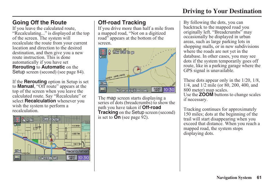 Driving to your destination | HONDA 2011 Civic Navigation User Manual | Page 62 / 154