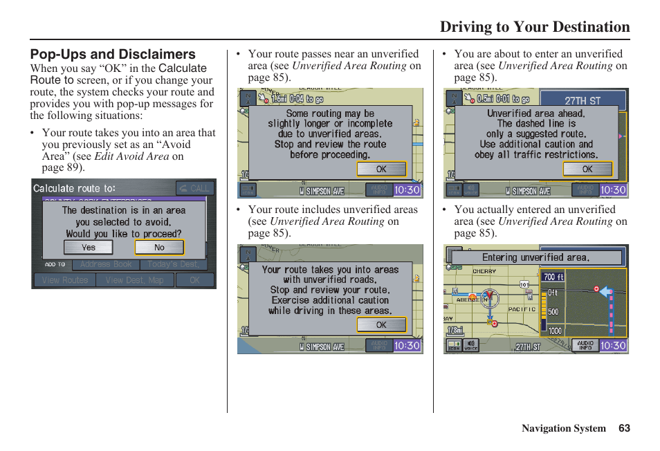 Driving to your destination | HONDA 2011 Civic Navigation User Manual | Page 64 / 154