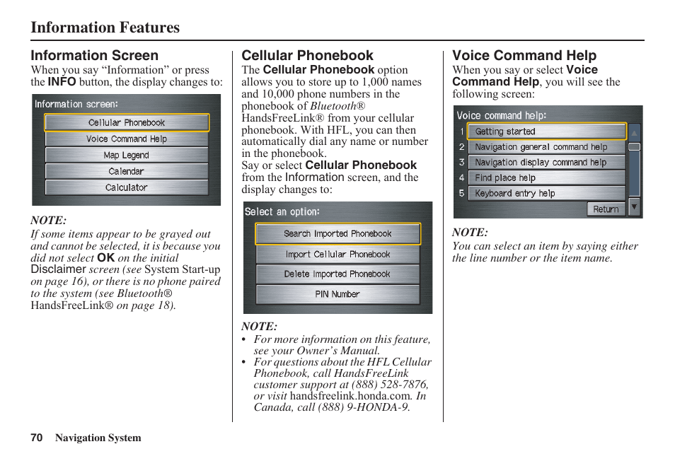 Information features | HONDA 2011 Civic Navigation User Manual | Page 71 / 154