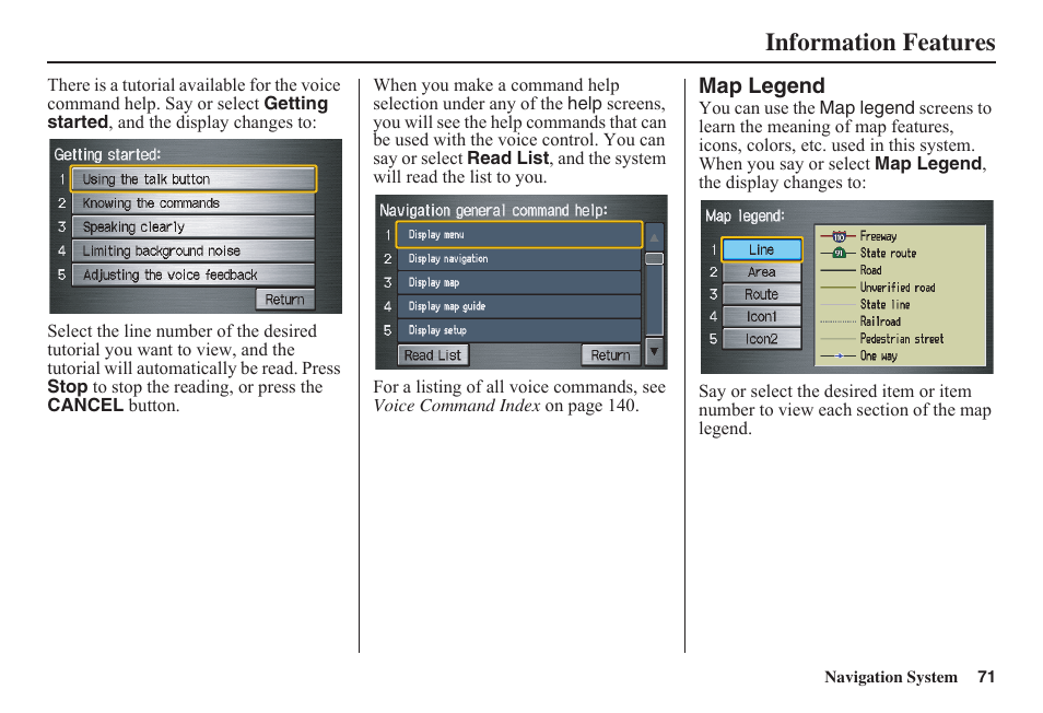 Information features | HONDA 2011 Civic Navigation User Manual | Page 72 / 154
