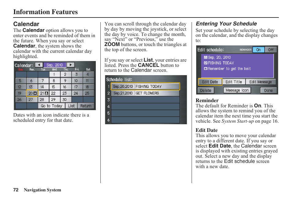 Information features | HONDA 2011 Civic Navigation User Manual | Page 73 / 154