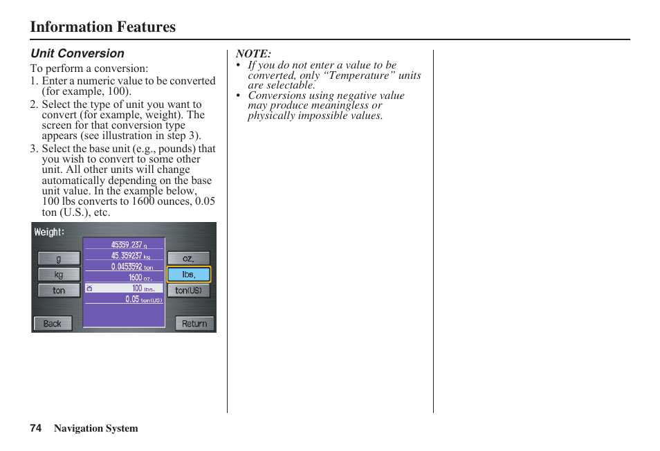 Information features | HONDA 2011 Civic Navigation User Manual | Page 75 / 154