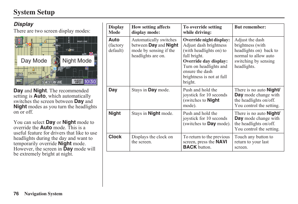 System setup | HONDA 2011 Civic Navigation User Manual | Page 77 / 154