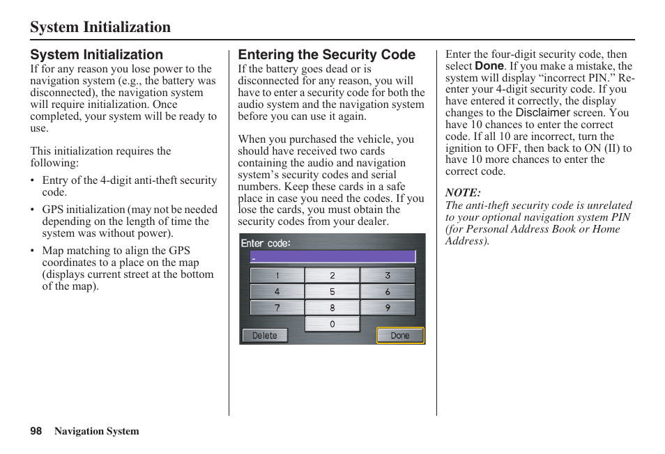System initialization | HONDA 2011 Civic Navigation User Manual | Page 99 / 154