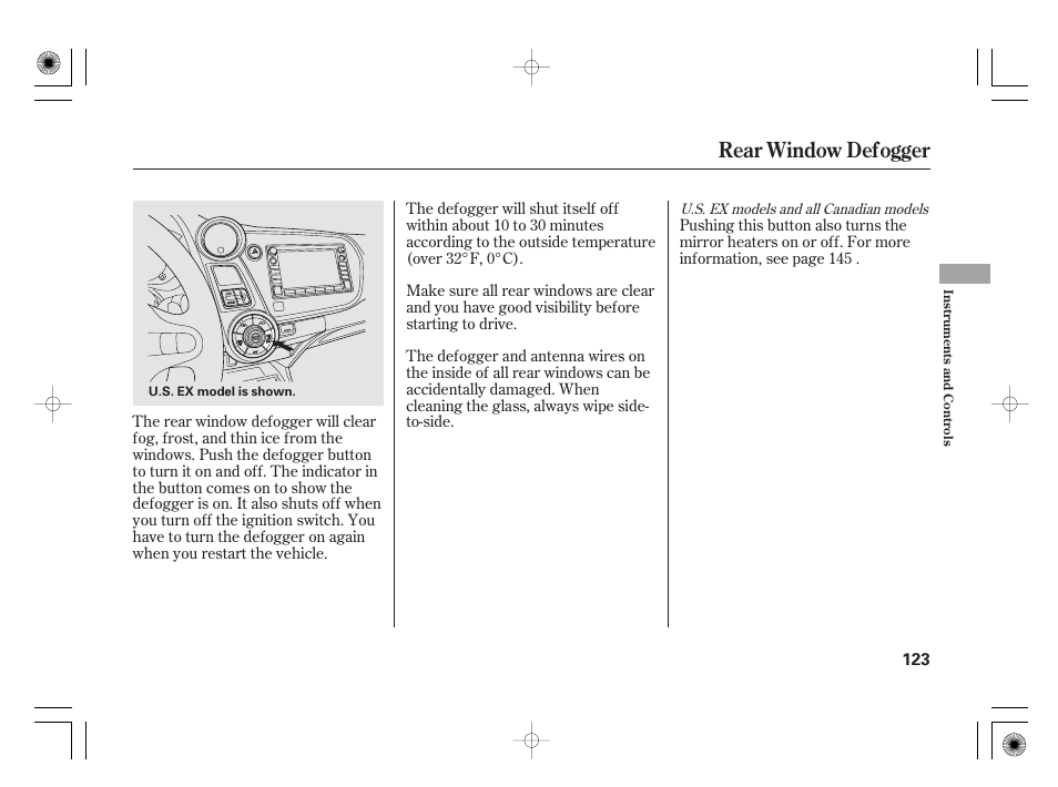 Rear window defogger | HONDA 2011 Insight User Manual | Page 129 / 466