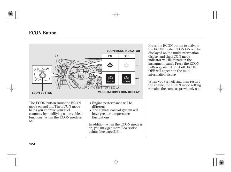 Econ button | HONDA 2011 Insight User Manual | Page 130 / 466
