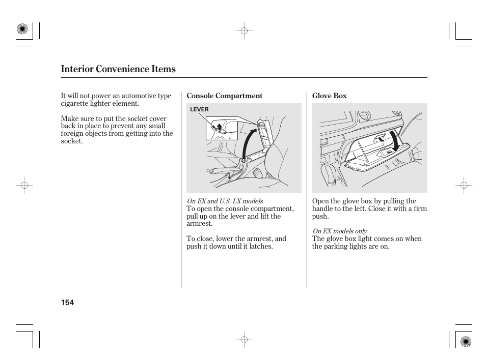 Interior convenience items | HONDA 2011 Insight User Manual | Page 160 / 466