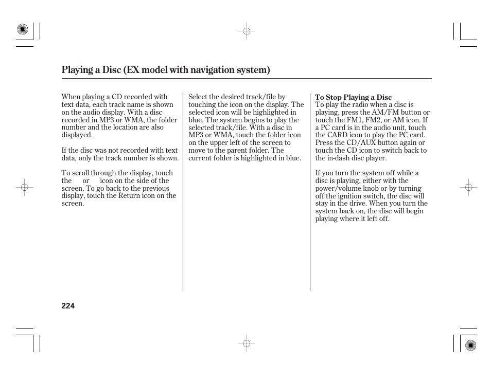 Playing a disc (ex model with navigation system) | HONDA 2011 Insight User Manual | Page 230 / 466