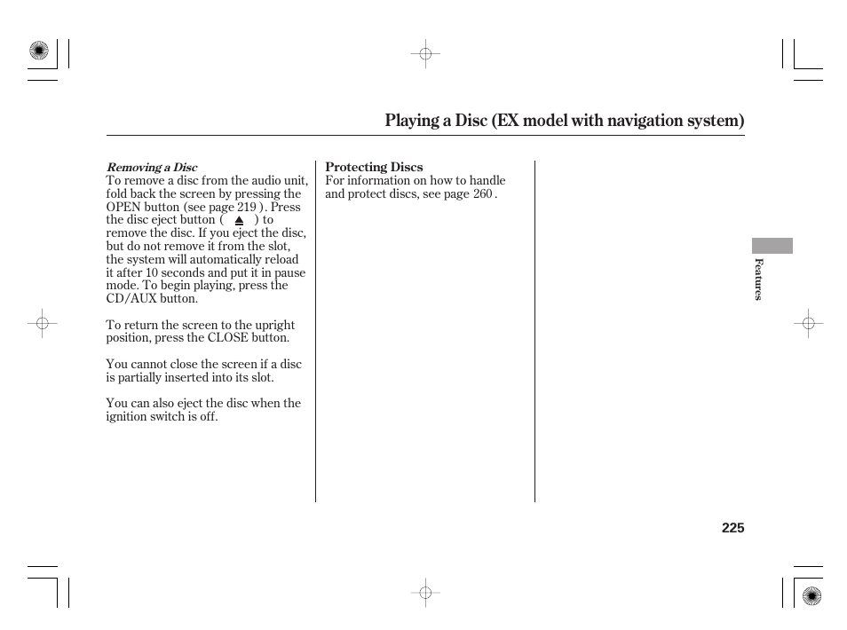 Playing a disc (ex model with navigation system) | HONDA 2011 Insight User Manual | Page 231 / 466
