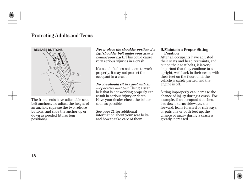 Protecting adults and teens | HONDA 2011 Insight User Manual | Page 24 / 466