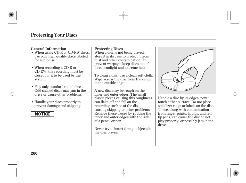 Protecting your discs | HONDA 2011 Insight User Manual | Page 266 / 466