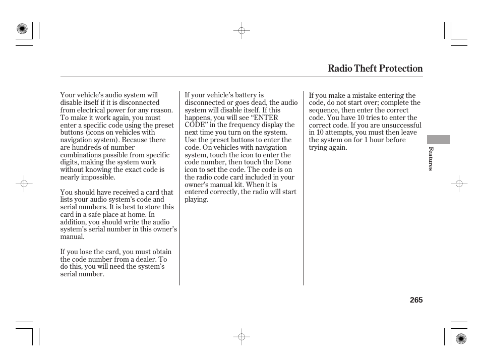 Radio theft protection | HONDA 2011 Insight User Manual | Page 271 / 466