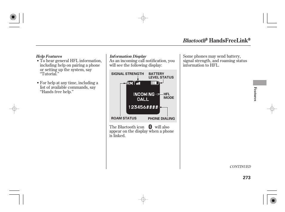 Handsfreelink, Bluetooth | HONDA 2011 Insight User Manual | Page 279 / 466