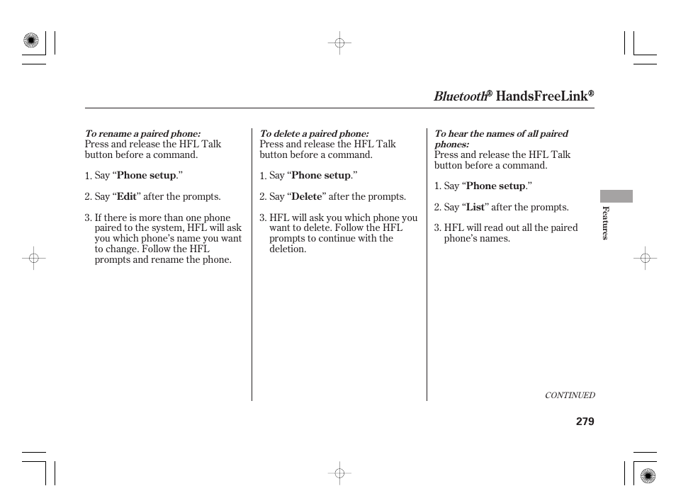 Handsfreelink, Bluetooth | HONDA 2011 Insight User Manual | Page 285 / 466