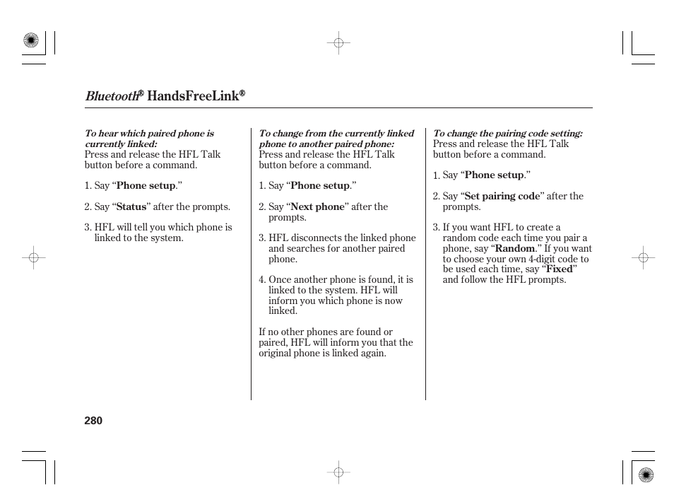 Handsfreelink, Bluetooth | HONDA 2011 Insight User Manual | Page 286 / 466