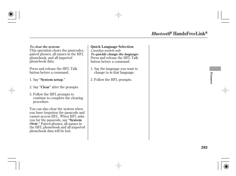 Handsfreelink, Bluetooth | HONDA 2011 Insight User Manual | Page 299 / 466