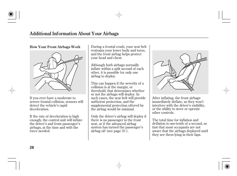 Additional information about your airbags | HONDA 2011 Insight User Manual | Page 34 / 466