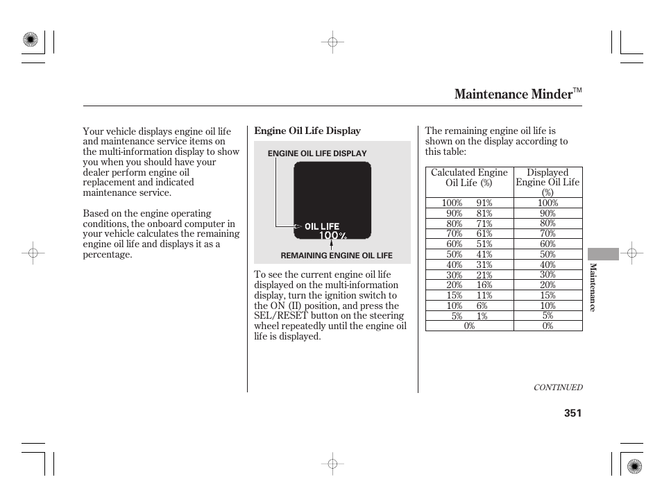 Maintenance minder | HONDA 2011 Insight User Manual | Page 357 / 466