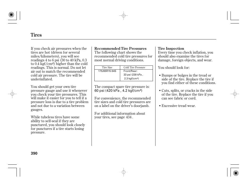 Tires | HONDA 2011 Insight User Manual | Page 396 / 466